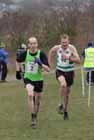Battle to finish between No 2 Keith Miller (David Loyd Redway Runners) 45-49 and Michael Hager (Tipton) 60-64 winner, males 35 to 64race, BMAF Cross Country, Herrington, Sunderland.